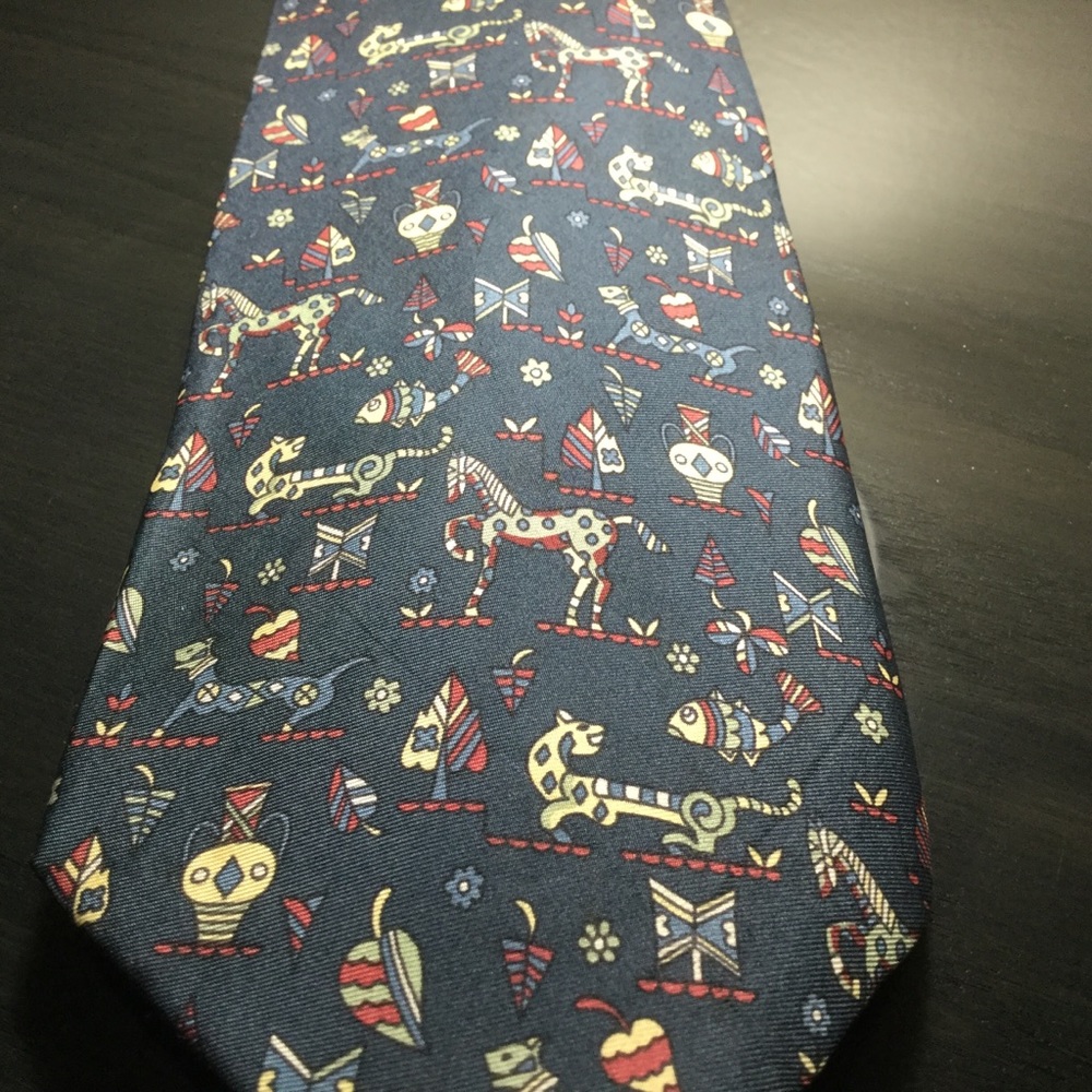 Vintage Enrico Coveri Silk Tie Blue Greek Animals